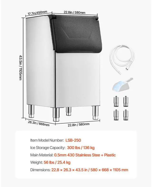 Alt view image 7 of 7 - Commercial Ice Maker Storage Bin 300lbs Capacity Business Ice Storage Bin,Stainless Steel Ice Storage Bin with Single-Stage Filter and Adjustable Anti-Slip Rubber Feet, Suitable for Restaurant and Ho