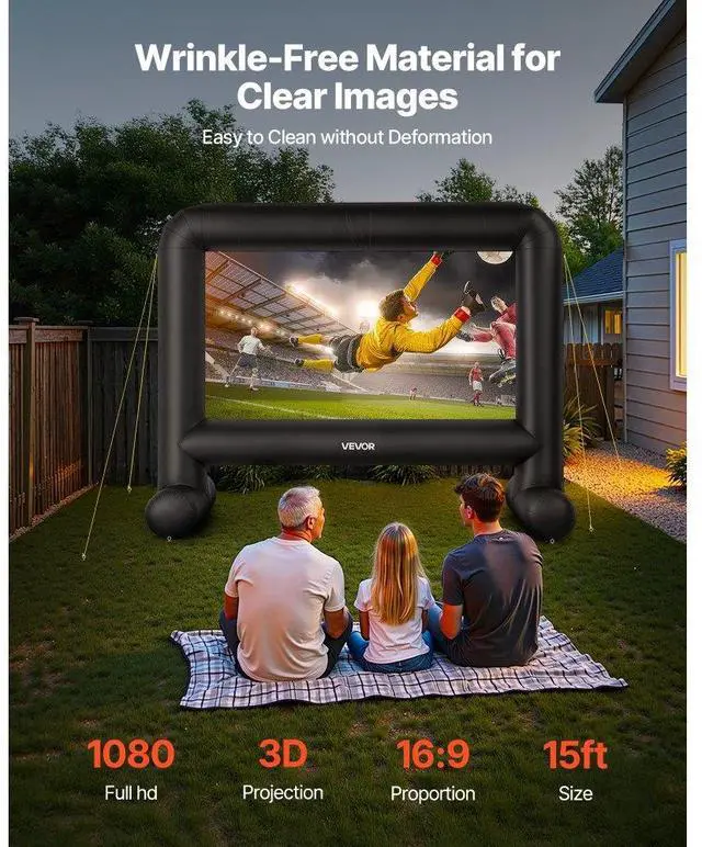 Alt view image 2 of 7 - VEVOR 15FT Inflatable Movie Screen, Inflatable Projector Screen with Portable Storage Bag, 16:9 Easy Set Up Movie Projection for Outdoor Backyard, Home Theater, Theme Party