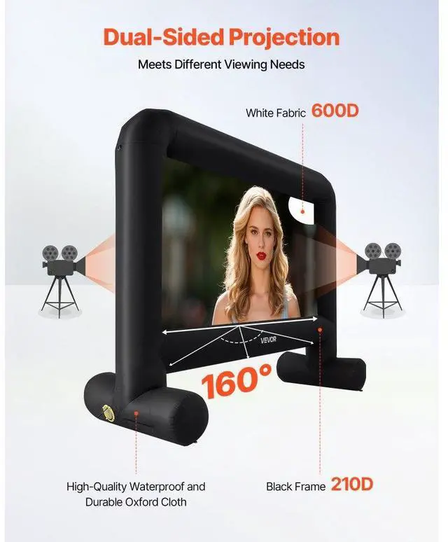 Alt view image 4 of 7 - VEVOR 15FT Inflatable Movie Screen, Inflatable Projector Screen with Portable Storage Bag, 16:9 Easy Set Up Movie Projection for Outdoor Backyard, Home Theater, Theme Party