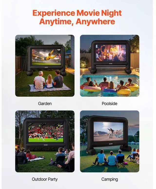 Alt view image 6 of 7 - VEVOR 15FT Inflatable Movie Screen, Inflatable Projector Screen with Portable Storage Bag, 16:9 Easy Set Up Movie Projection for Outdoor Backyard, Home Theater, Theme Party