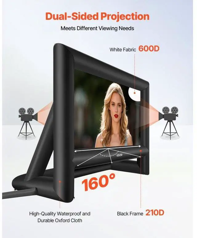 Alt view image 4 of 7 - VEVOR 18FT Inflatable Movie Screen, Inflatable Projector Screen with Portable Storage Bag, 16:9 Easy Set Up Movie Projection for Outdoor Backyard, Home Theater, Theme Party