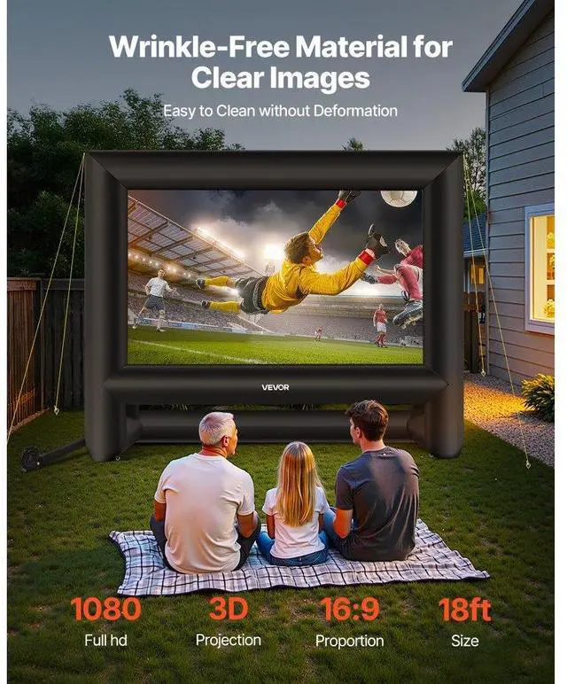 Alt view image 2 of 7 - VEVOR 18FT Inflatable Movie Screen, Inflatable Projector Screen with Portable Storage Bag, 16:9 Easy Set Up Movie Projection for Outdoor Backyard, Home Theater, Theme Party