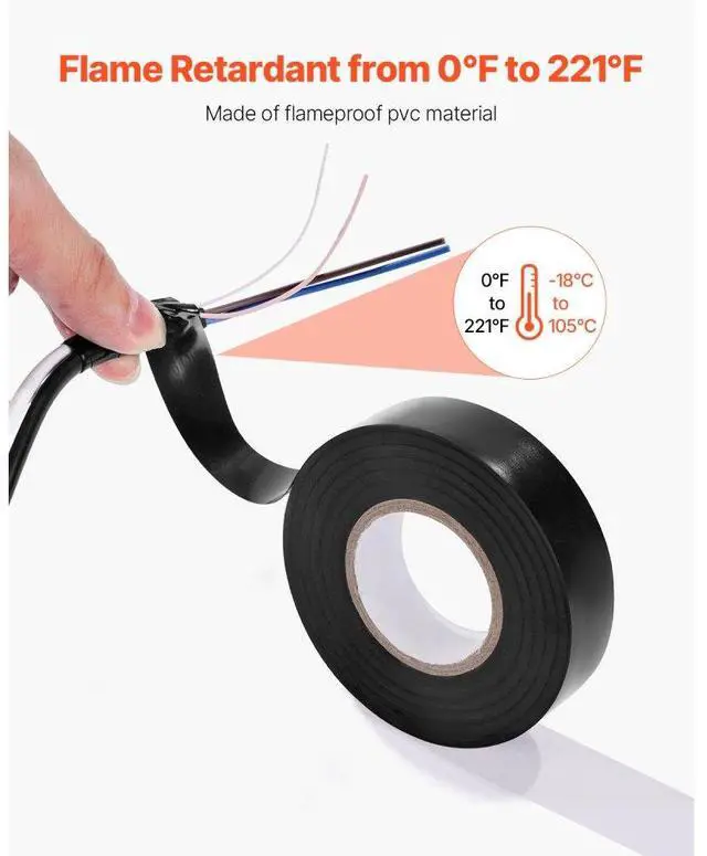Alt view image 4 of 7 - 10 Rolls Electrical Tape PVC Insulating Tamp Adhesive Wire 3/4 in x 66 ft Black