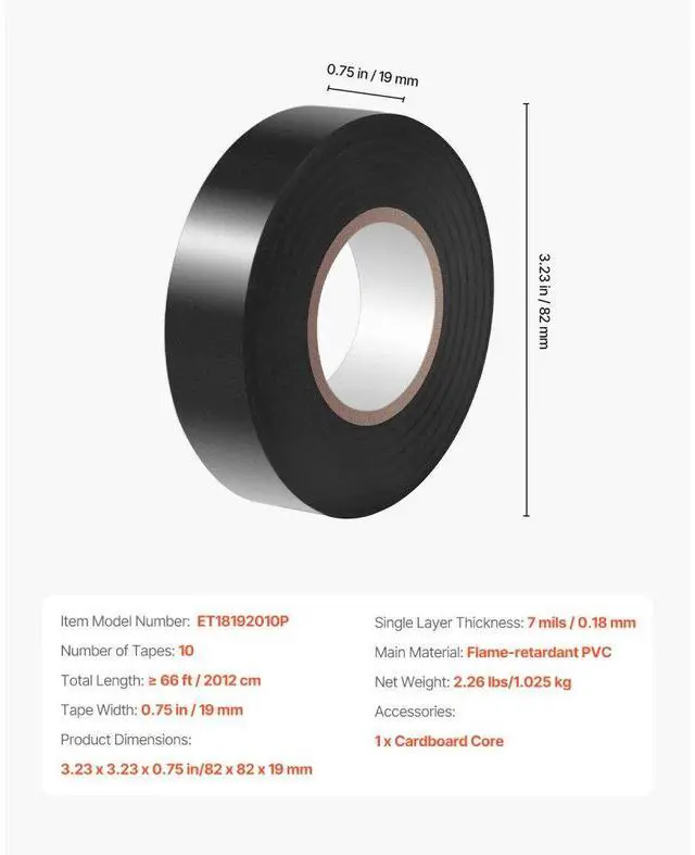 Alt view image 7 of 7 - 10 Rolls Electrical Tape PVC Insulating Tamp Adhesive Wire 3/4 in x 66 ft Black