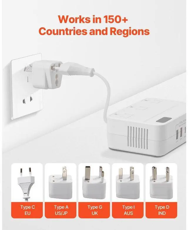 Alt view image 2 of 7 - Voltage Converter Step Down 220V to 110V Travel Adapter with 2 USB C Ports