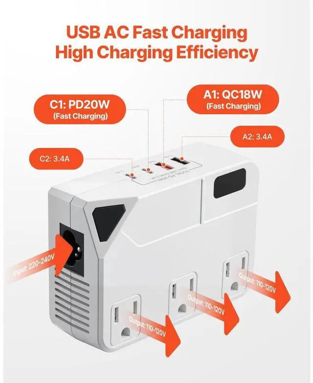 Alt view image 5 of 7 - Voltage Converter Step Down 220V to 110V Travel Adapter with 2 USB C Ports