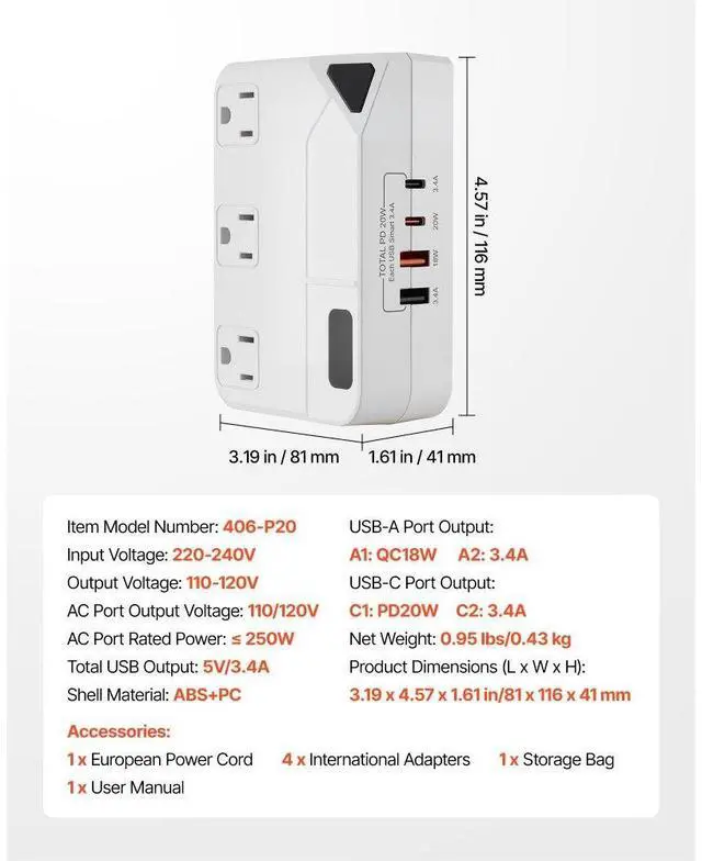Alt view image 7 of 7 - Voltage Converter Step Down 220V to 110V Travel Adapter with 2 USB C Ports