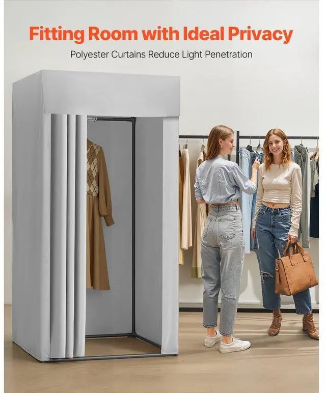 Alt view image 2 of 14 - VEVOR Fitting Room, Dressing Room with Thick Polyester Curtains, Privacy Space with Shading Curtain and a Hook, for Boutique, Mall, Tailor's Store & Outdoor 39 x 39 x 78 in (Black and Gray-White)