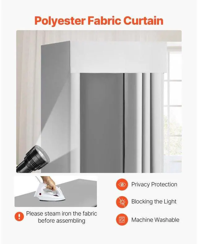 Alt view image 3 of 14 - VEVOR Fitting Room, Dressing Room with Thick Polyester Curtains, Privacy Space with Shading Curtain and a Hook, for Boutique, Mall, Tailor's Store & Outdoor 39 x 39 x 78 in (Black and Gray-White)