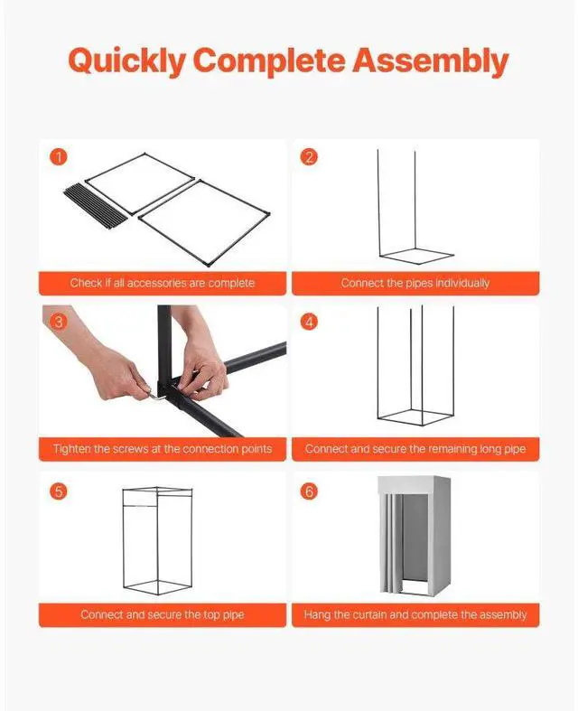 Alt view image 6 of 14 - VEVOR Fitting Room, Dressing Room with Thick Polyester Curtains, Privacy Space with Shading Curtain and a Hook, for Boutique, Mall, Tailor's Store & Outdoor 39 x 39 x 78 in (Black and Gray-White)