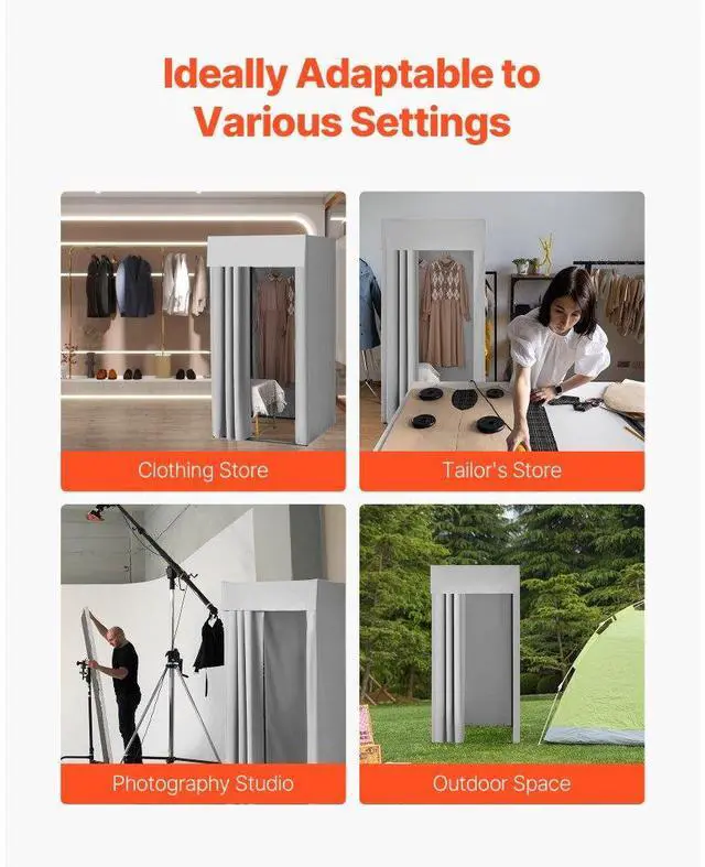 Alt view image 5 of 14 - VEVOR Fitting Room, Dressing Room with Thick Polyester Curtains, Privacy Space with Shading Curtain and a Hook, for Boutique, Mall, Tailor's Store & Outdoor 39 x 39 x 78 in (Black and Gray-White)