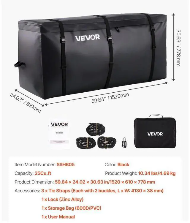 Alt view image 7 of 7 - Hitch Cargo Carrier Bag 59.84 x 24.02 x 30.63 in (25 Cubic Feet) Waterproof
