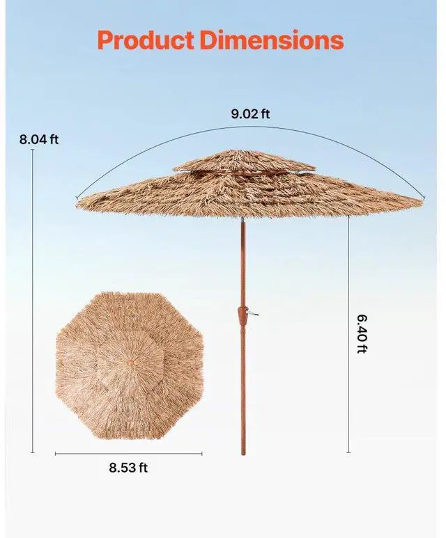 Alt view image 3 of 14 - Tiki Umbrella 2-Tier Thatched Patio Umbrella 9 ft for Pool Patio Beach