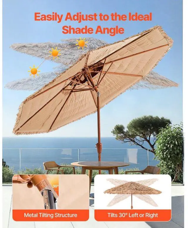Alt view image 4 of 14 - Tiki Umbrella 2-Tier Thatched Patio Umbrella 9 ft for Pool Patio Beach