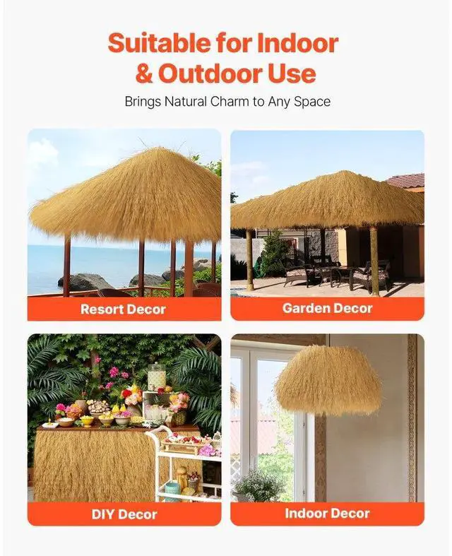 Alt view image 6 of 14 - Artificial Thatch Grass Roof Roll 1.3 x 3.9 ft Tiki Hut Bar Skirt Roof Decor