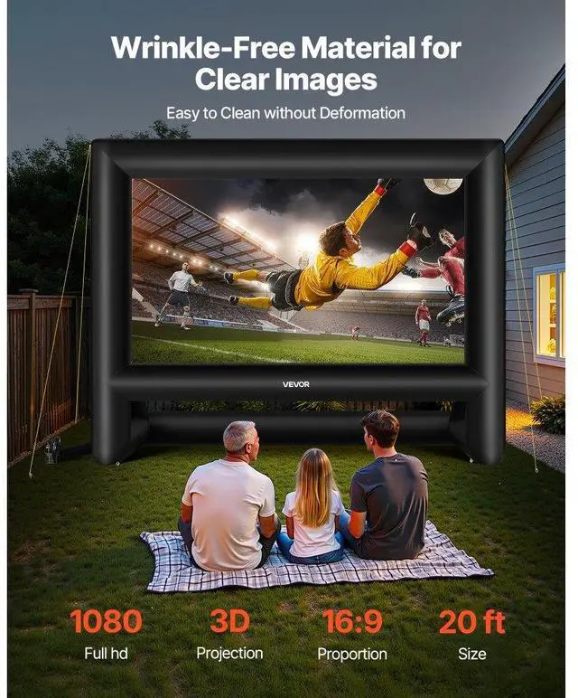 Alt view image 2 of 7 - VEVOR 20FT Inflatable Movie Screen, Inflatable Projector Screen with Portable Storage Bag, 16:9 Easy Set Up Movie Projection for Outdoor Backyard, Home Theater, Theme Party