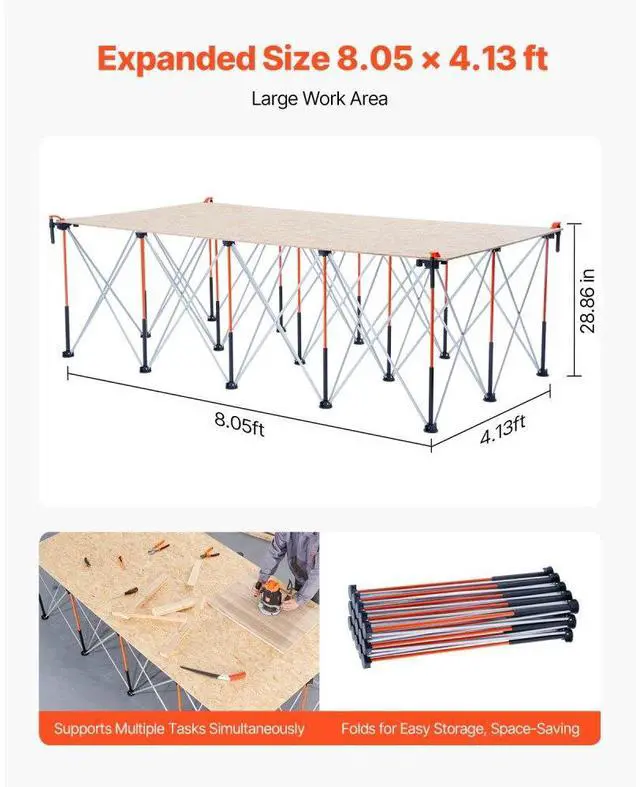 Alt view image 4 of 7 - Portable Folding Workstand 8.05 x 4.13ft Collapsible Work Stand 6000lbs Capacity