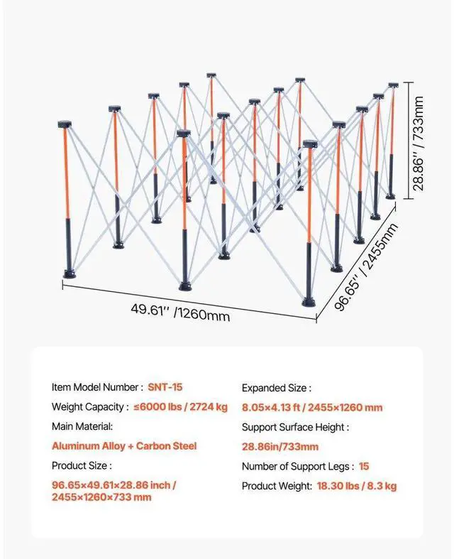 Alt view image 7 of 7 - Portable Folding Workstand 8.05 x 4.13ft Collapsible Work Stand 6000lbs Capacity