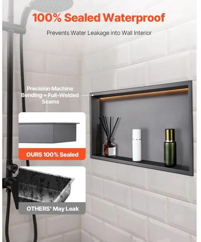 Alt view image 2 of 14 - Shower Niche 13x25x4"Recessed Shelf With LED Strip Stainless Steel
