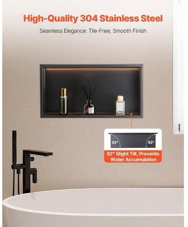 Alt view image 3 of 14 - Shower Niche 13x25x4"Recessed Shelf With LED Strip Stainless Steel