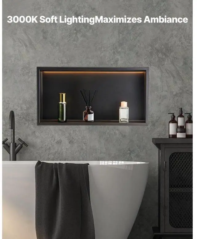 Alt view image 4 of 14 - Shower Niche 13x25x4"Recessed Shelf With LED Strip Stainless Steel