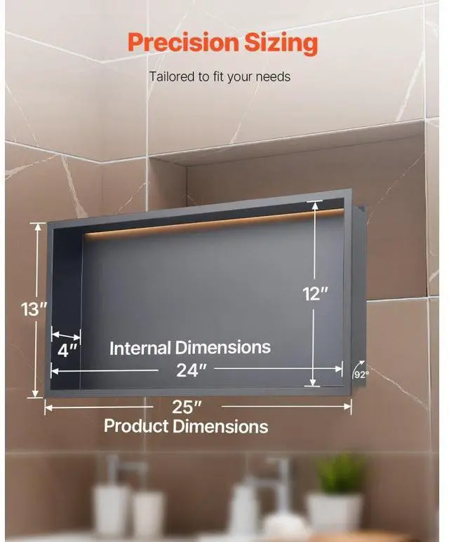 Alt view image 6 of 14 - Shower Niche 13x25x4"Recessed Shelf With LED Strip Stainless Steel