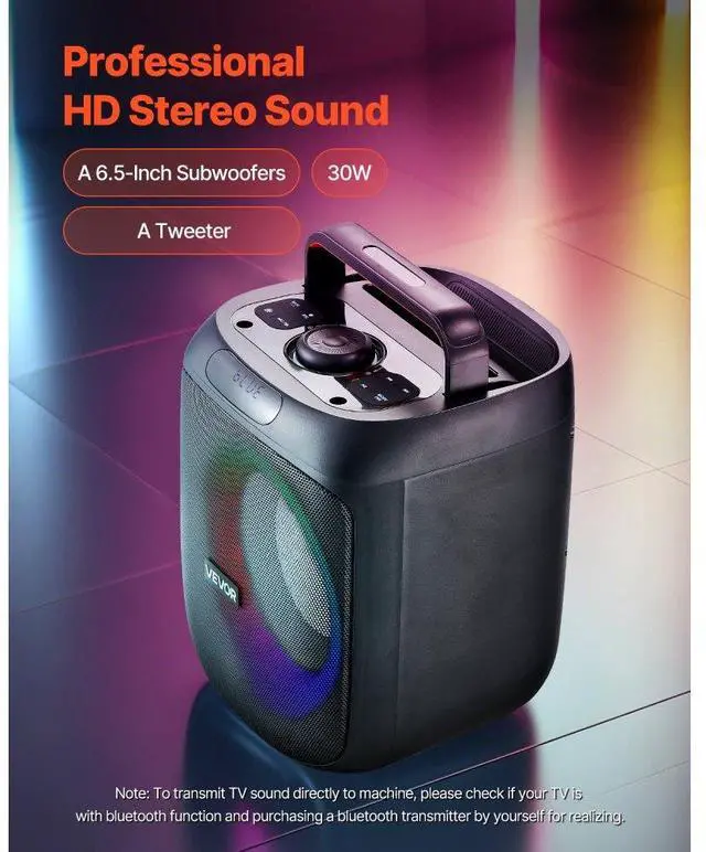 Alt view image 2 of 7 - Karaoke Machine for Adults 30W 6.5 in Portable Bluetooth Speaker 2 Wireless Mic