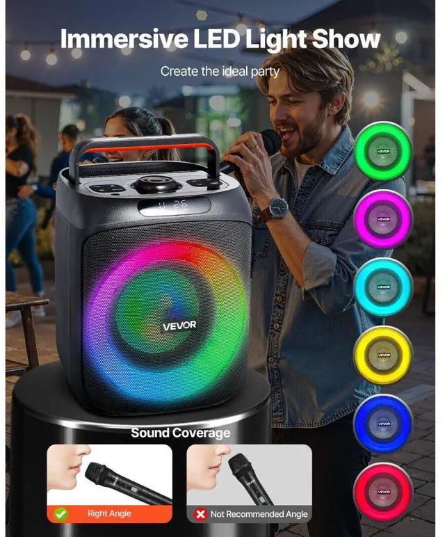 Alt view image 3 of 7 - Karaoke Machine for Adults 30W 6.5 in Portable Bluetooth Speaker 2 Wireless Mic