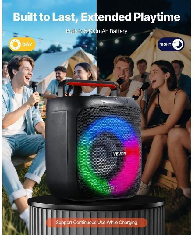 Alt view image 5 of 7 - Karaoke Machine for Adults 30W 6.5 in Portable Bluetooth Speaker 2 Wireless Mic