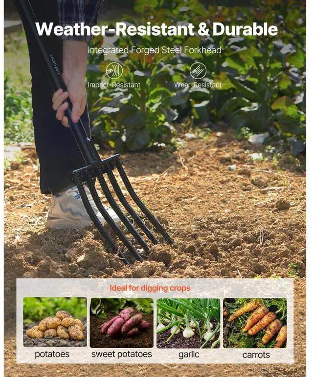 Alt view image 2 of 7 - 5 Tines Garden Fork Tool Metal Handle 41 in Spading Pitchfork Y Grip Heavy Duty