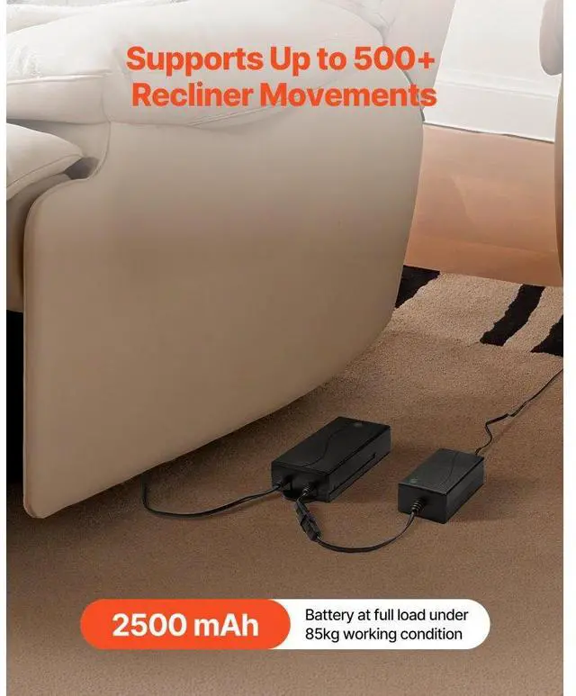 Alt view image 2 of 7 - Battery Pack for Reclining Furniture 2500 mAh 2-Pin Recliner Battery Pack