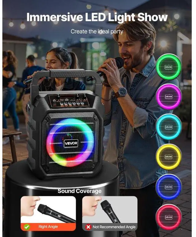 Alt view image 3 of 14 - Karaoke Machine for Adults 6.5 in Portable Bluetooth Speaker with 2 Wireless Mic