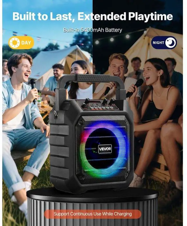 Alt view image 5 of 14 - Karaoke Machine for Adults 6.5 in Portable Bluetooth Speaker with 2 Wireless Mic