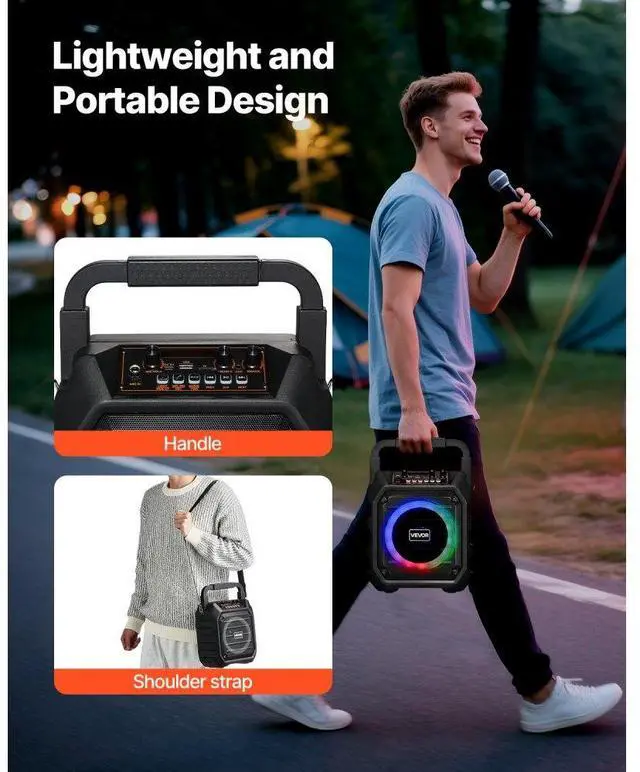 Alt view image 6 of 14 - Karaoke Machine for Adults 6.5 in Portable Bluetooth Speaker with 2 Wireless Mic