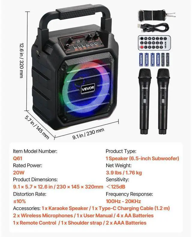 Alt view image 7 of 14 - Karaoke Machine for Adults 6.5 in Portable Bluetooth Speaker with 2 Wireless Mic