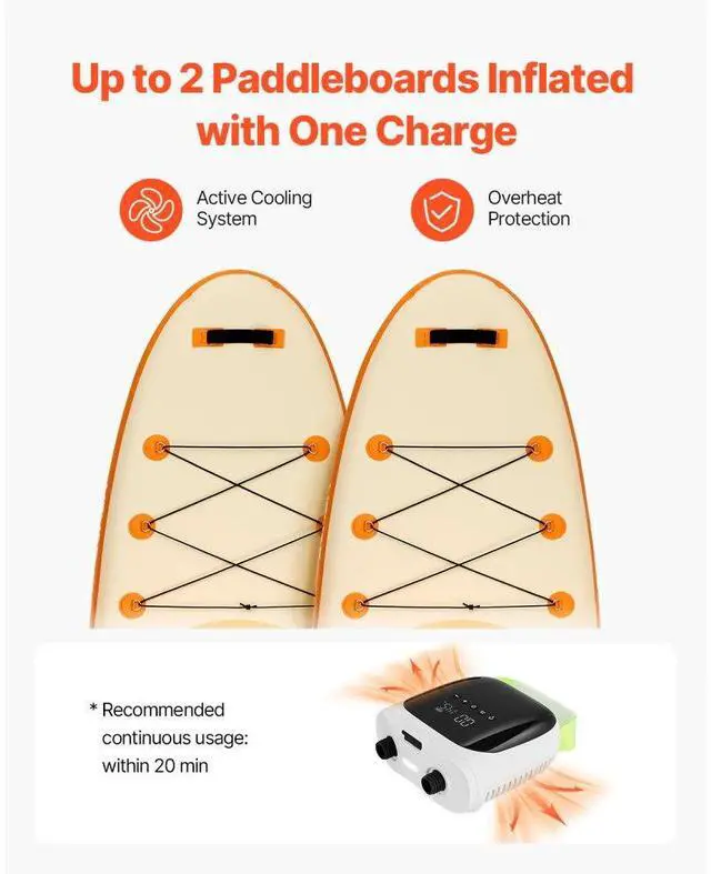 Alt view image 3 of 7 - Paddle Board Pump Rechargeable Battery-Powered 20PSI Electric SUP Air Pump