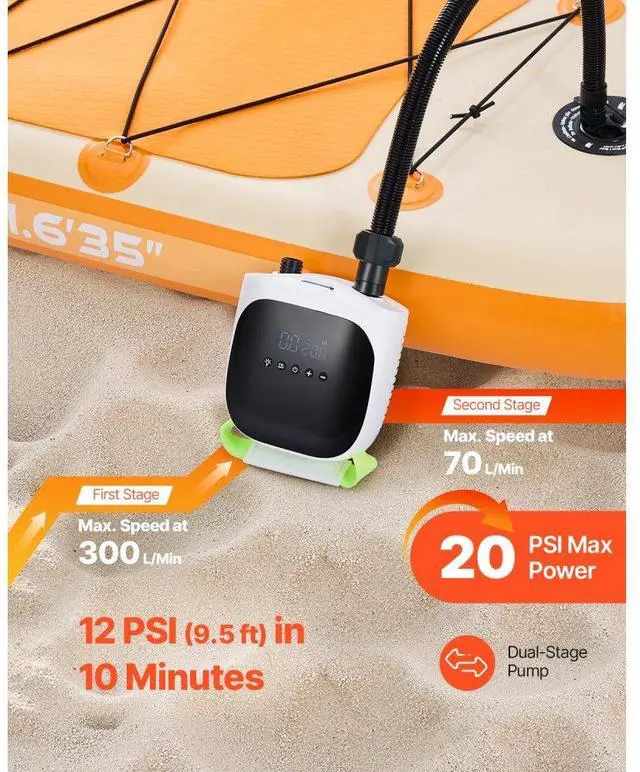 Alt view image 2 of 7 - Paddle Board Pump Rechargeable Battery-Powered 20PSI Electric SUP Air Pump