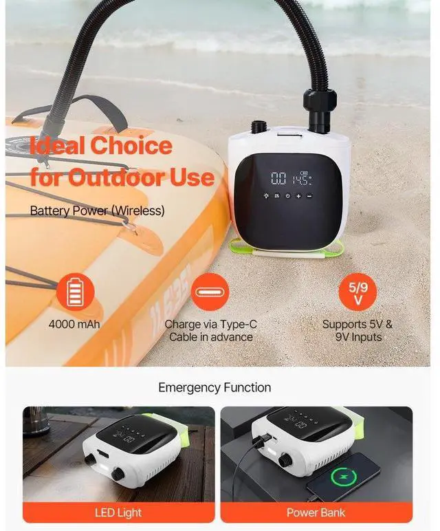 Alt view image 5 of 7 - Paddle Board Pump Rechargeable Battery-Powered 20PSI Electric SUP Air Pump