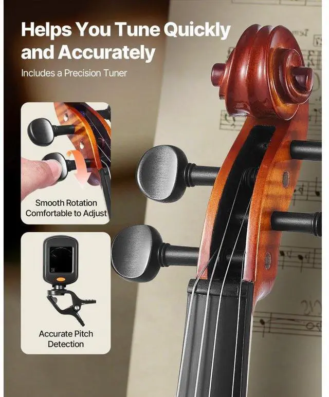 Alt view image 3 of 7 - Violin 4/4 Size Fiddle Set Solidwood for Beginners Glossy Brown Patterned