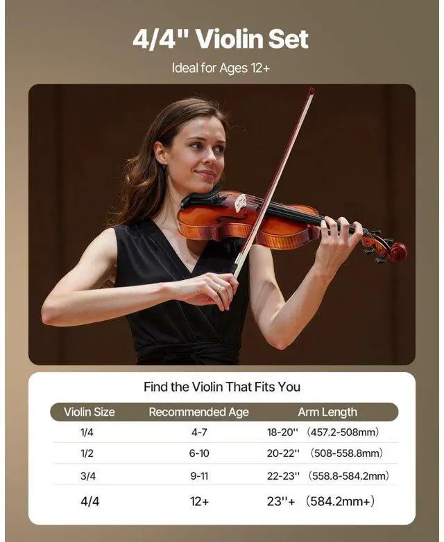 Alt view image 4 of 7 - Violin 4/4 Size Fiddle Set Solidwood for Beginners Glossy Brown Patterned