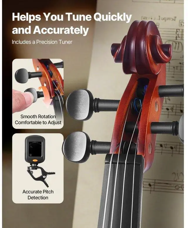 Alt view image 3 of 7 - Violin 1/2 Size Fiddle Set Solidwood for Beginners with Case Rosin Brown