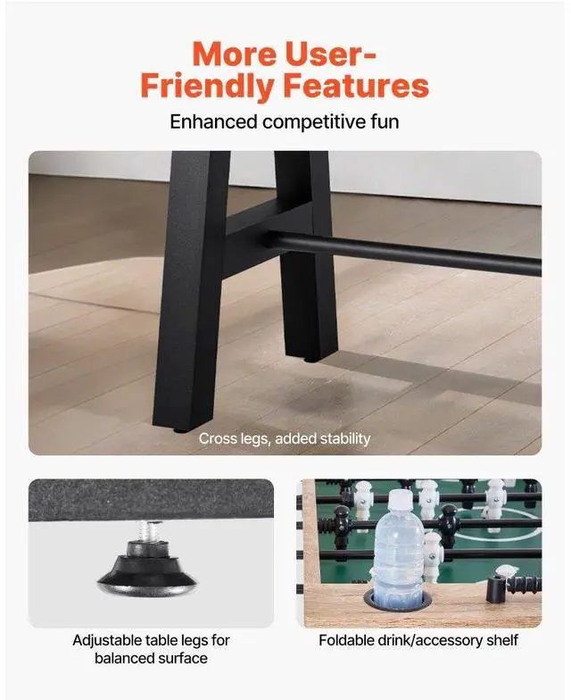 Alt view image 4 of 7 - 55 inch Foosball Soccer Game Table Standard Size Indoor Table for Home Game Room