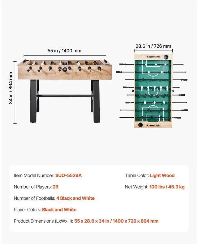 Alt view image 7 of 7 - 55 inch Foosball Soccer Game Table Standard Size Indoor Table for Home Game Room
