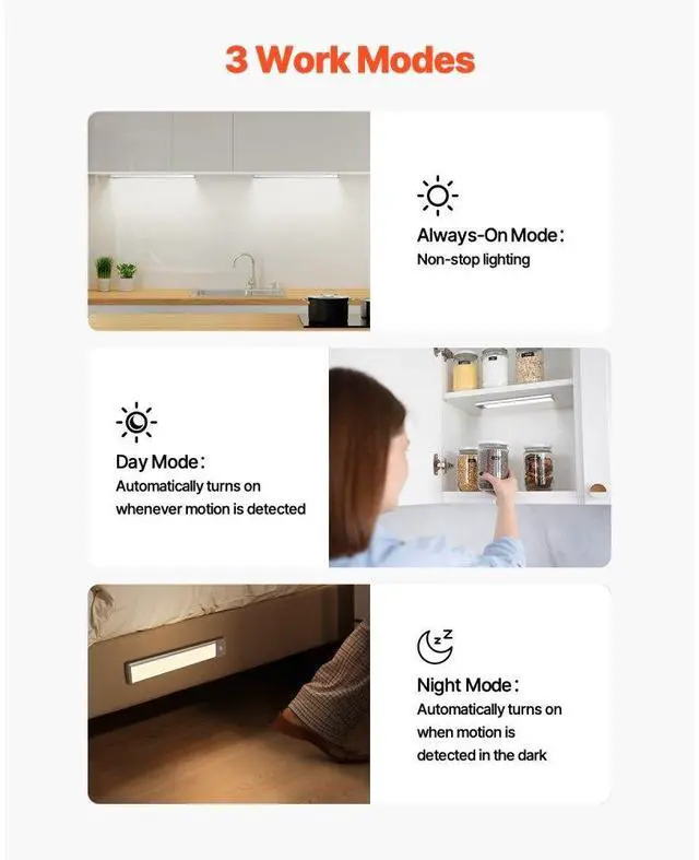Alt view image 4 of 7 - Under Cabinet Lighting 2 PCS 62 LED Motion Sensor Lights Battery Operated