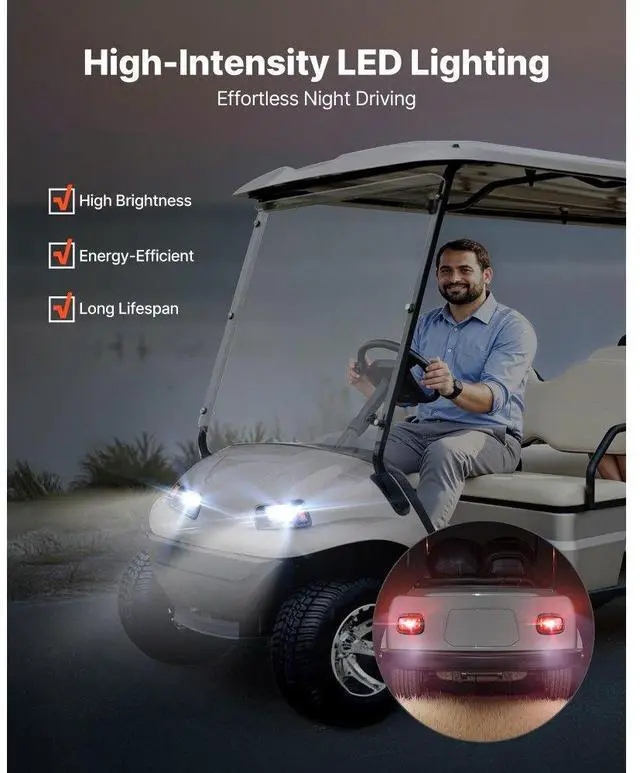 Alt view image 4 of 7 - 12V Golf Cart LED Headlight Tail Light Kit Legal Street For Club Car DS 1993-Up