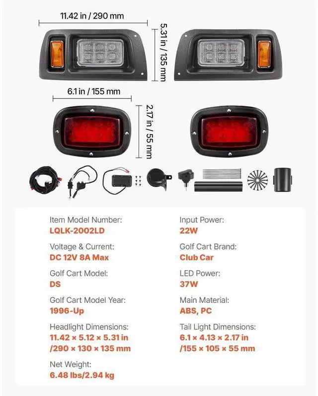 Alt view image 7 of 7 - 12V Golf Cart LED Headlight Tail Light Kit Legal Street For Club Car DS 1993-Up