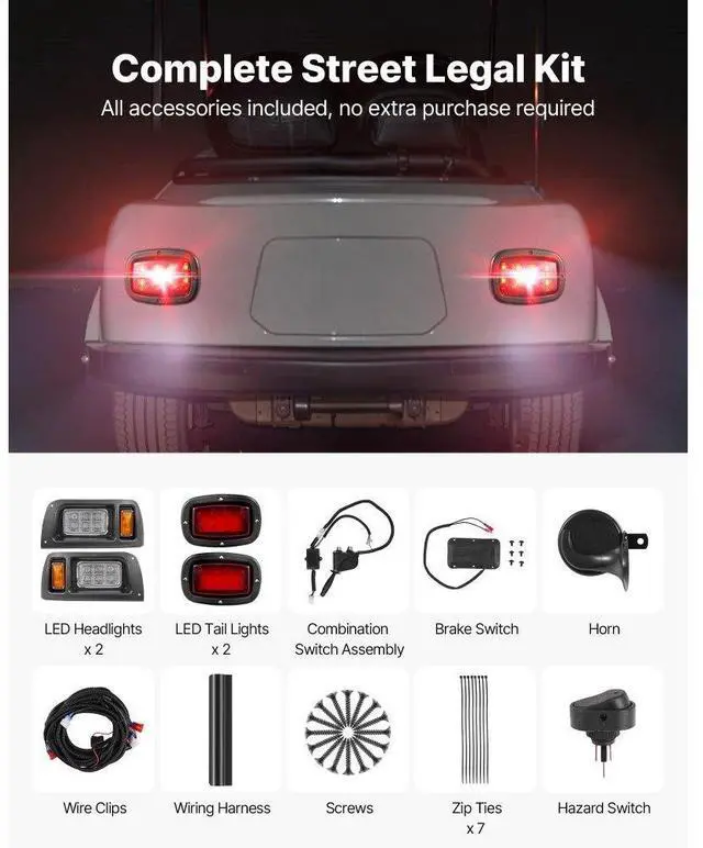 Alt view image 6 of 7 - 12V Golf Cart LED Headlight Tail Light Kit Legal Street For Club Car DS 1993-Up