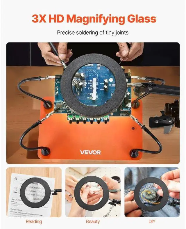 Alt view image 2 of 7 - Magnetic Helping Hands Soldering Station 3X LED Magnifying Lamp 4 Arms