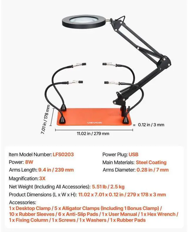 Alt view image 7 of 7 - Magnetic Helping Hands Soldering Station 3X LED Magnifying Lamp 4 Arms