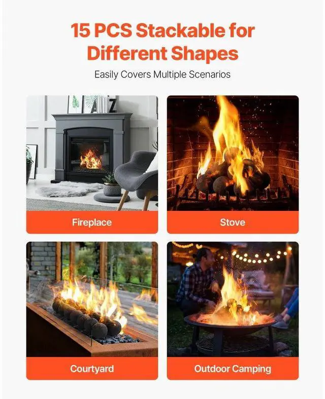 Alt view image 6 of 7 - 3 Inch 15 Pcs Ceramic Fire Balls Round Fire Stones Reusable Lava Rocks